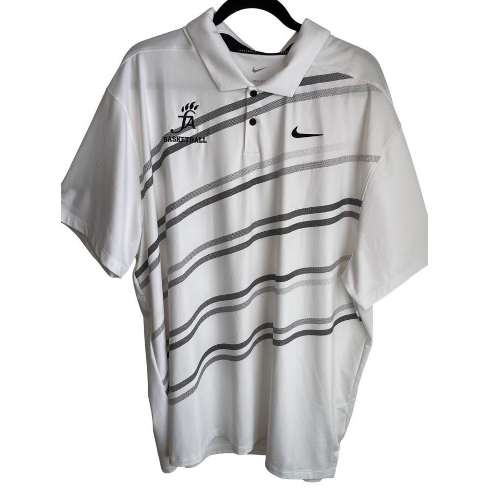 Nike Golf‎ Dri-FIT Mens XXL Polo Shirt White Grey Striped FA Basketball Logo